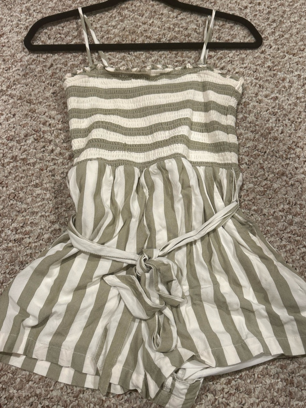 Kids Striped Sage and White Romper Dress
